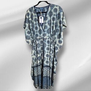 Blue Printed Boho Midi Dress